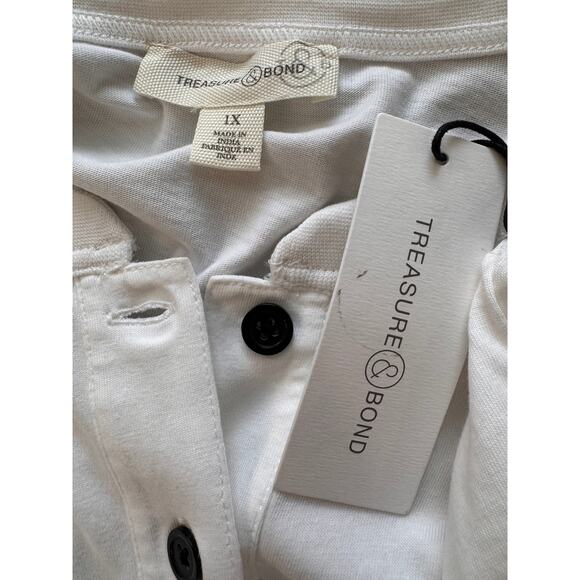 TREASURE & BOND Women's White Raglan Sleeve Top Button Henley Thermal Size 1X - Picture 4 of 5